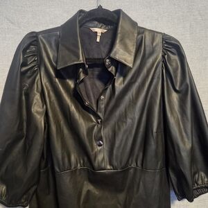 ESQUALO Black Faux Leather Puff-Sleeve Jacket